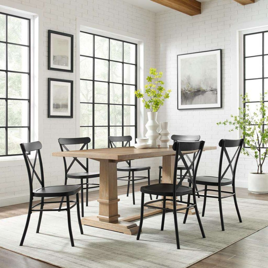 Dining * | Best Quality Joanna 7Pc Dining Set W/Camille Chairs Matte Black/ Rustic Brown Table & 6 Chairs Crosley Kf20008Rb-Mb