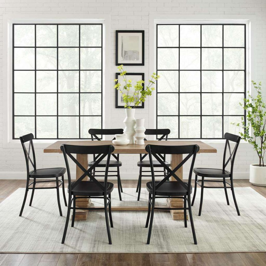 Dining * | Best Quality Joanna 7Pc Dining Set W/Camille Chairs Matte Black/ Rustic Brown Table & 6 Chairs Crosley Kf20008Rb-Mb