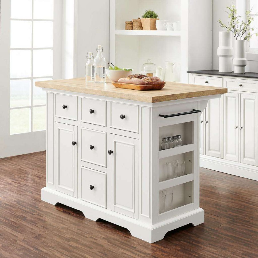 Carts & Islands * | Quick Expedition Julia Wood Top Kitchen Island White/Natural Crosley Kf30025Wh-Na