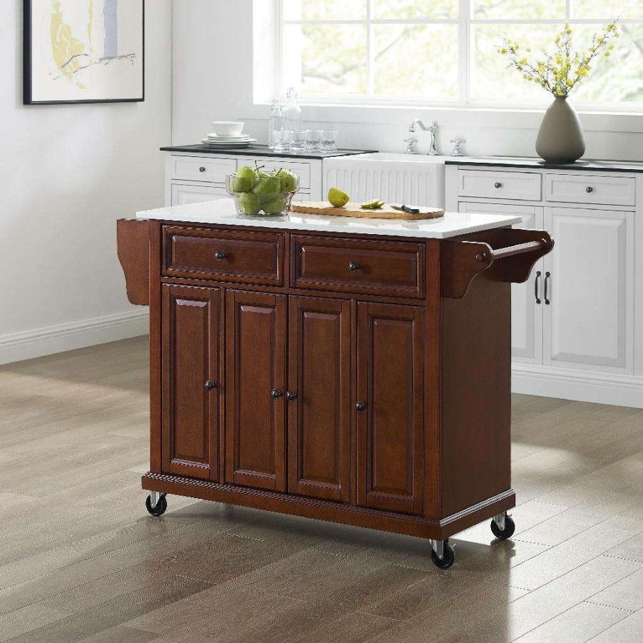 Carts & Islands * | Classical Full Size Granite Top Kitchen Cart Mahogany/White Crosley Kf30005Ema