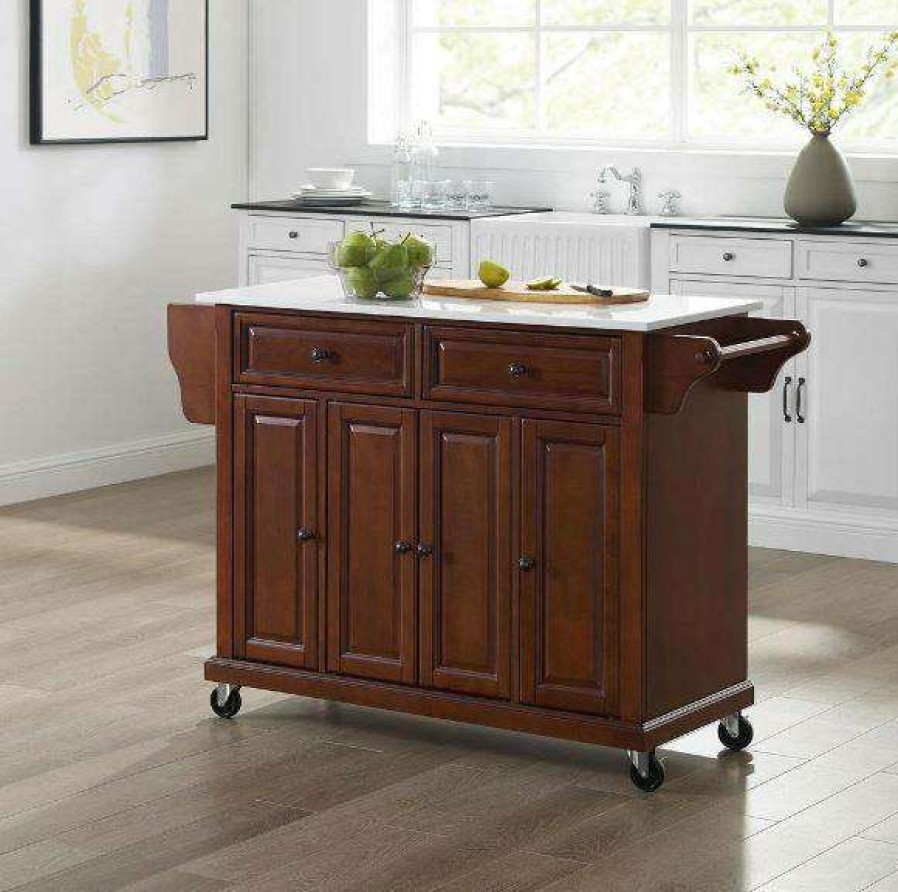 Carts & Islands * | Classical Full Size Granite Top Kitchen Cart Mahogany/White Crosley Kf30005Ema