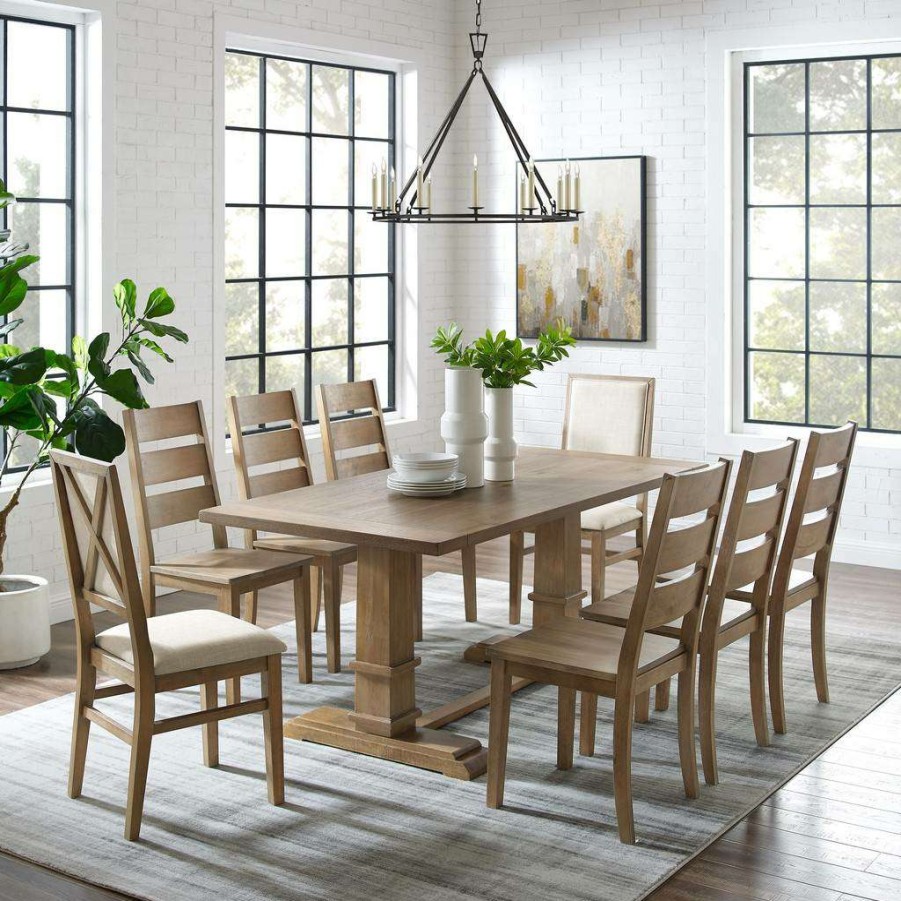 Dining * | Less Expensive Joanna 9Pc Dining Set Rustic Brown /Creme Table, 6 Ladder Back Chairs, & 2 Upholstered Back Chairs Crosley Kf13071Rb-Rb