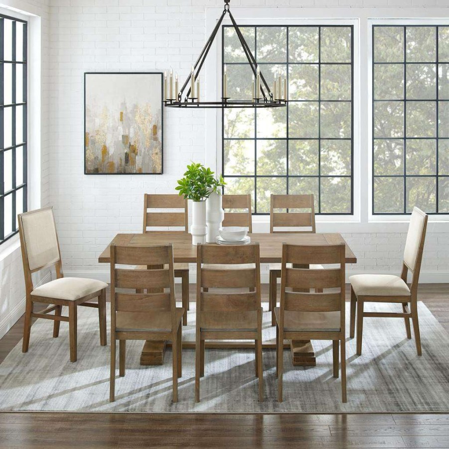 Dining * | Less Expensive Joanna 9Pc Dining Set Rustic Brown /Creme Table, 6 Ladder Back Chairs, & 2 Upholstered Back Chairs Crosley Kf13071Rb-Rb