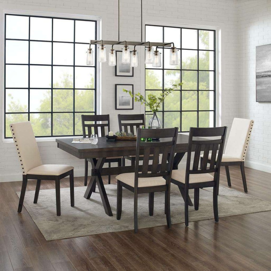 Dining * | Top Sellers Hayden 7Pc Dining Set Slate/Cream Table, 4 Slat Back Chairs, & 2 Upholstered Chairs Crosley Kf13077Sl