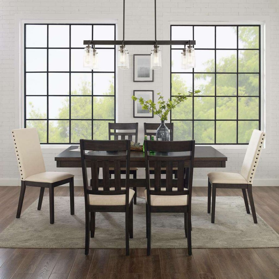 Dining * | Top Sellers Hayden 7Pc Dining Set Slate/Cream Table, 4 Slat Back Chairs, & 2 Upholstered Chairs Crosley Kf13077Sl