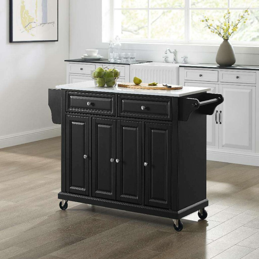 Carts & Islands * | Sells Cheap Full Size Granite Top Kitchen Cart Black/White Crosley Kf30005Ebk