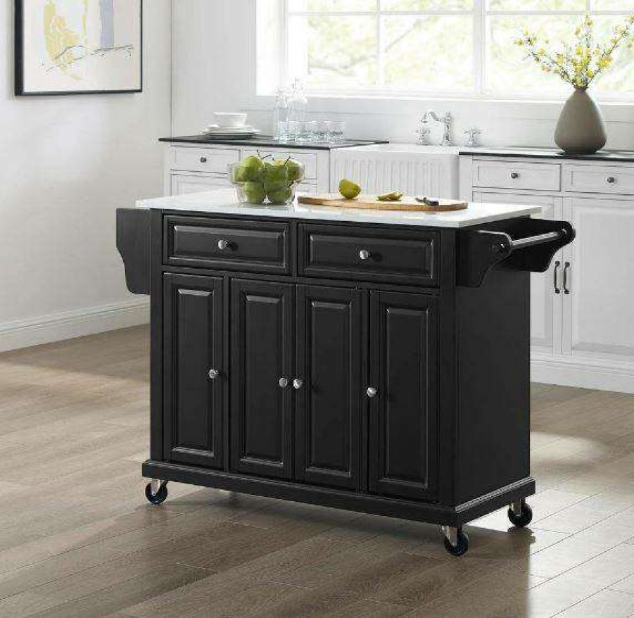 Carts & Islands * | Sells Cheap Full Size Granite Top Kitchen Cart Black/White Crosley Kf30005Ebk