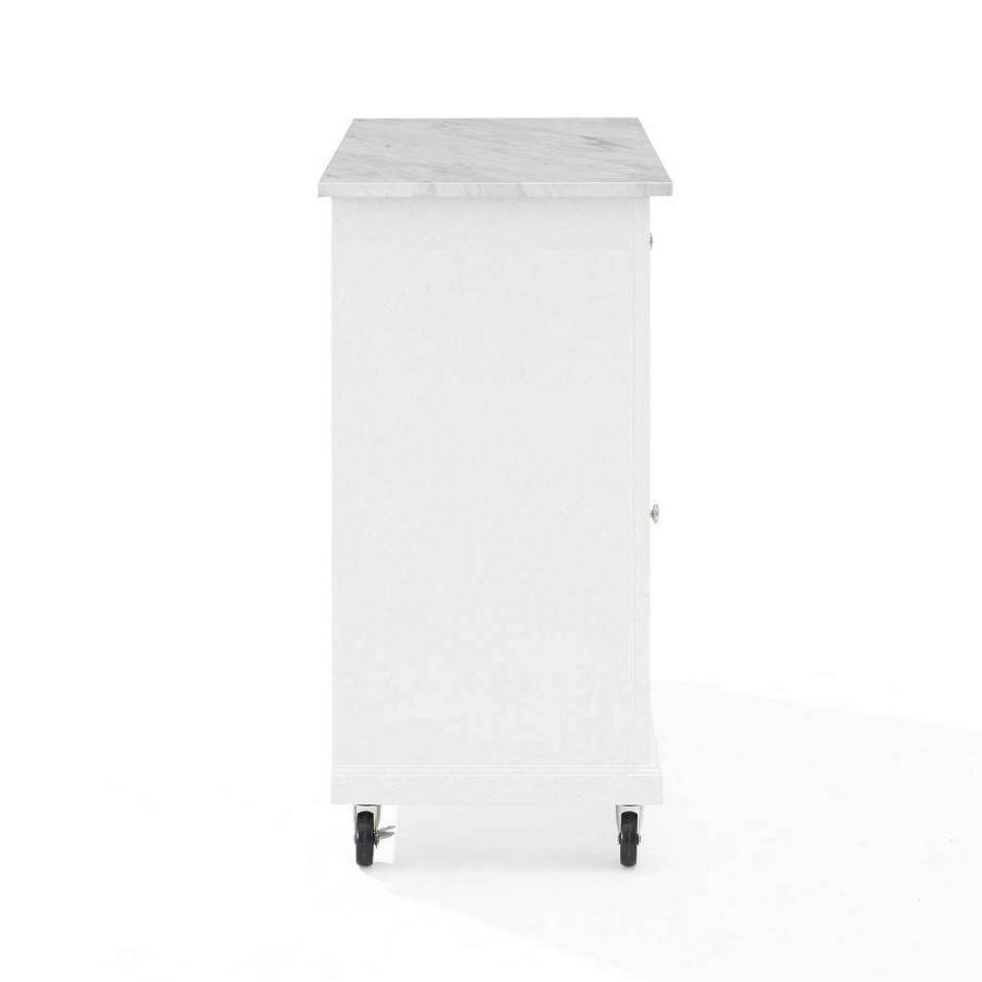 Carts & Islands * | Lower Price Avery Kitchen Island/Cart Distressed White/ White Marble Crosley Cf3021-Wh