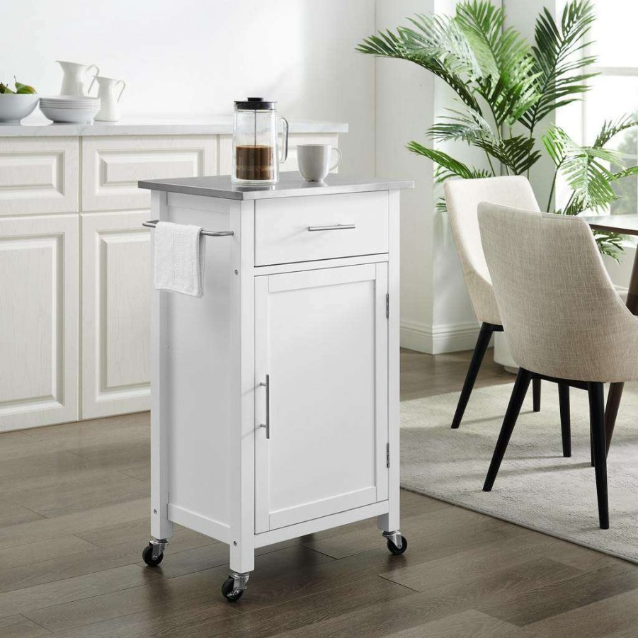 Carts & Islands * | Reliable Quality Savannah Stainless Steel Top Compact Kitchen Island/Cart White/Stainless Steel Crosley Cf3028Ss-Wh