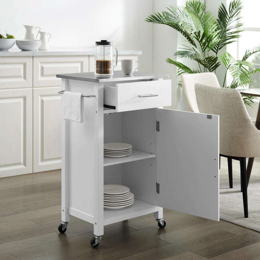 Carts & Islands * | Reliable Quality Savannah Stainless Steel Top Compact Kitchen Island/Cart White/Stainless Steel Crosley Cf3028Ss-Wh