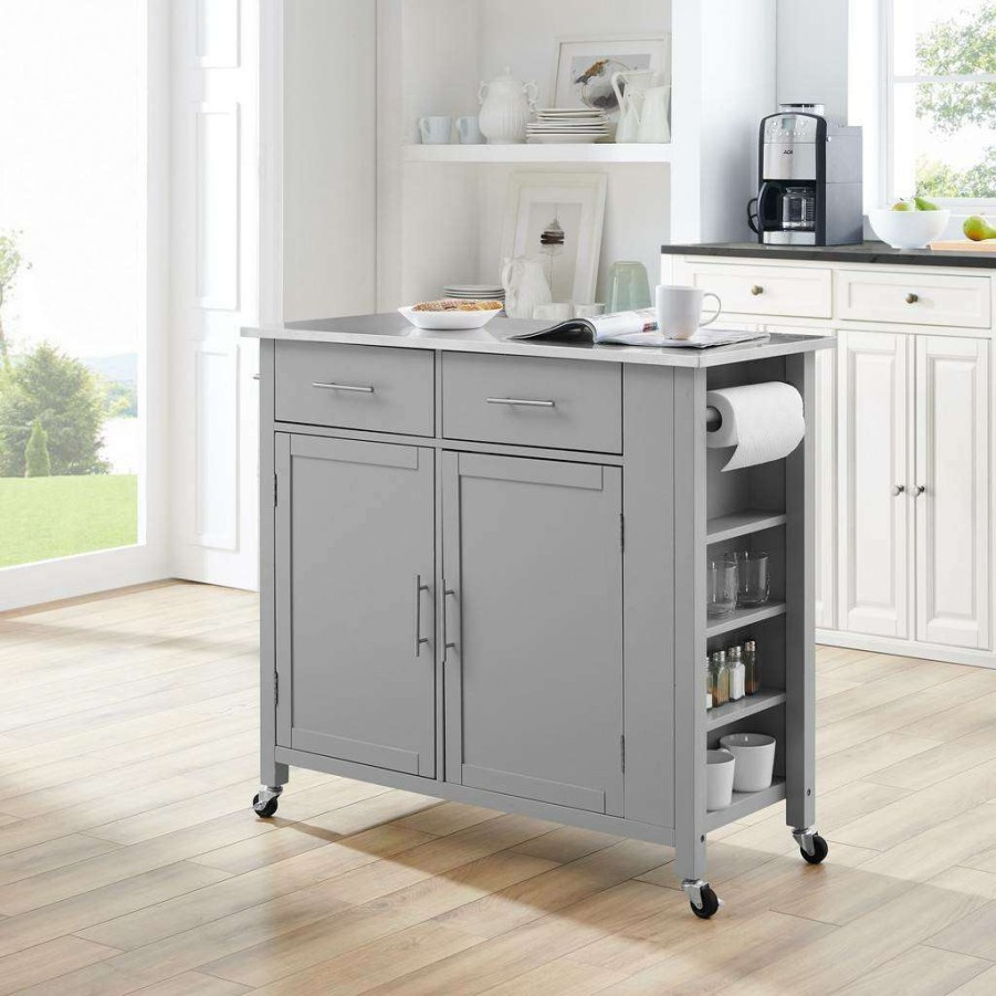 Carts & Islands * | Exclusive Design Savannah Stainless Steel Top Full-Size Kitchen Island/Cart Gray/Stainless Steel Crosley Cf3029Ss-Gy