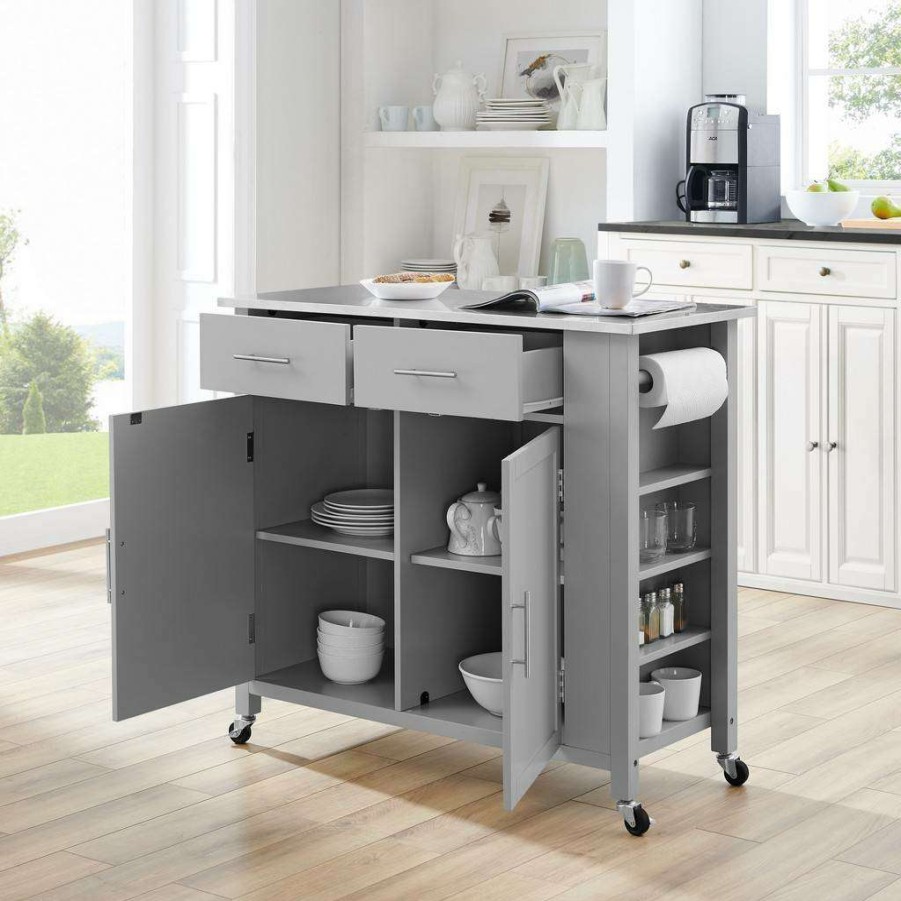 Carts & Islands * | Exclusive Design Savannah Stainless Steel Top Full-Size Kitchen Island/Cart Gray/Stainless Steel Crosley Cf3029Ss-Gy