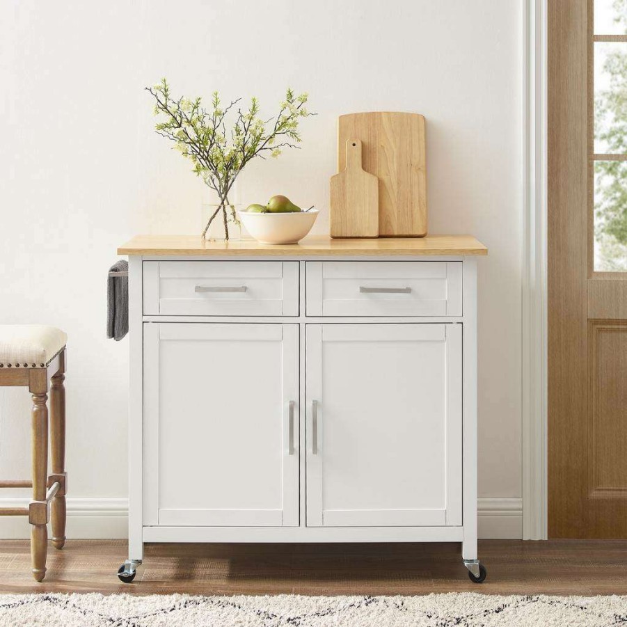 Carts & Islands * | Less Expensive Tristan Kitchen Island/Cart White/Natural Crosley Cf3034Na-Wh