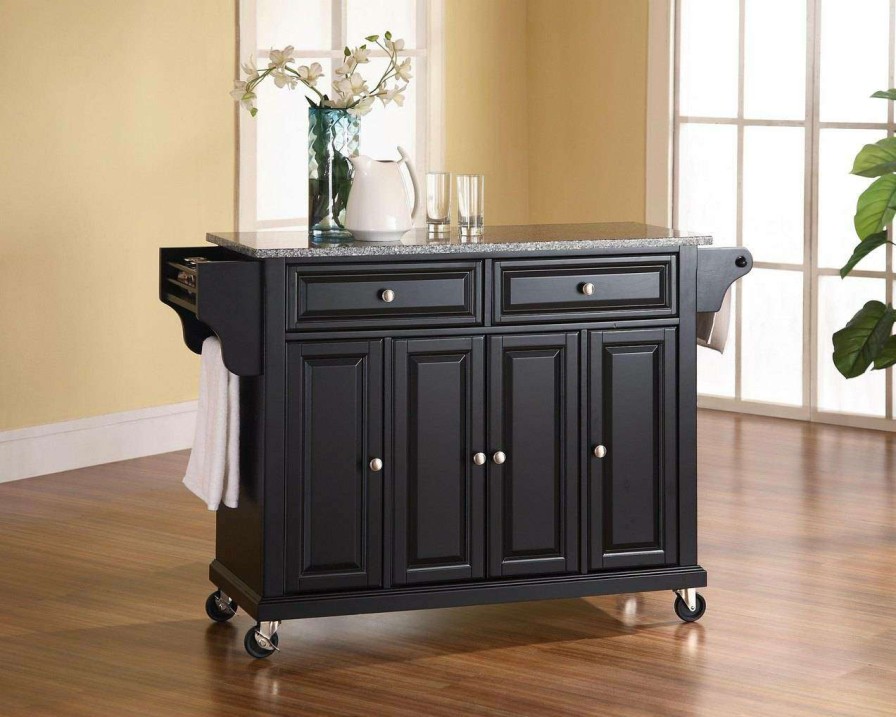 Carts & Islands * | Excellent Quality Full Size Granite Top Kitchen Cart Black/Gray Crosley Kf30003Ebk