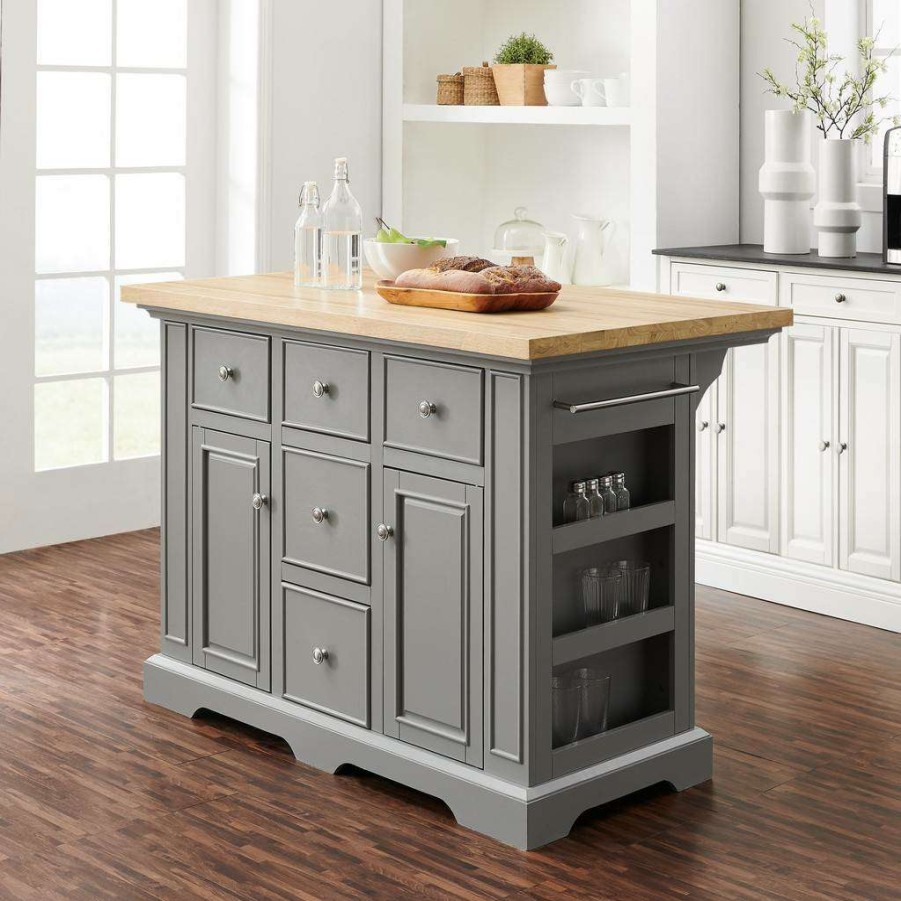 Carts & Islands * | Online Discount Julia Wood Top Kitchen Island Gray/ Natural Crosley Kf30025Gy-Na