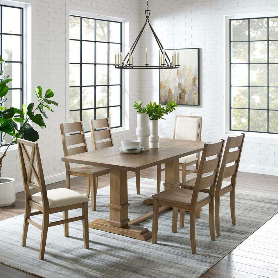 Dining * | New Joanna 7Pc Dining Set Rustic Brown /Creme Table, 4 Ladder Back Chairs, & 2 Upholstered Back Chairs Crosley Kf13070Rb-Rb