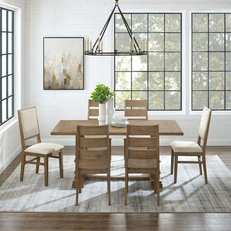 Dining * | New Joanna 7Pc Dining Set Rustic Brown /Creme Table, 4 Ladder Back Chairs, & 2 Upholstered Back Chairs Crosley Kf13070Rb-Rb