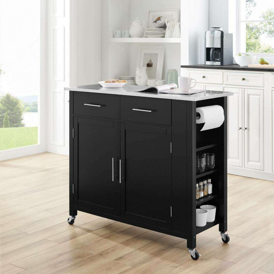 Carts & Islands * | New Savannah Stainless Steel Top Full-Size Kitchen Island/Cart Black/Stainless Steel Crosley Cf3029Ss-Bk