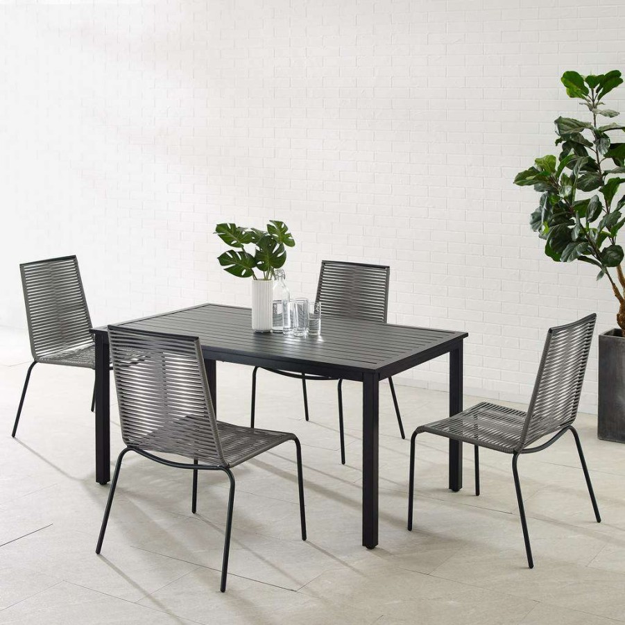 Dining * | Less Expensive Fenton 5Pc Outdoor Wicker/ Metal Dining Set Crosley Ko70282Mb-Gy