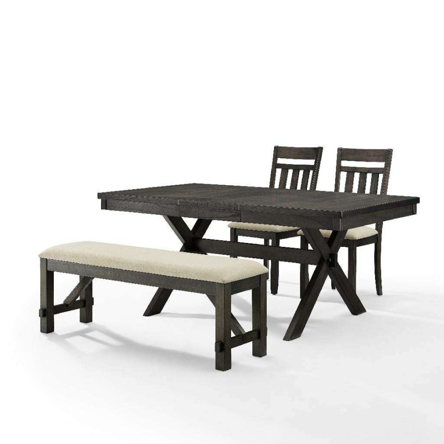 Dining * | Shop New Hayden 4Pc Dining Set Slate Table, Bench, & 2 Slat Back Chairs Crosley Kf13025Sl