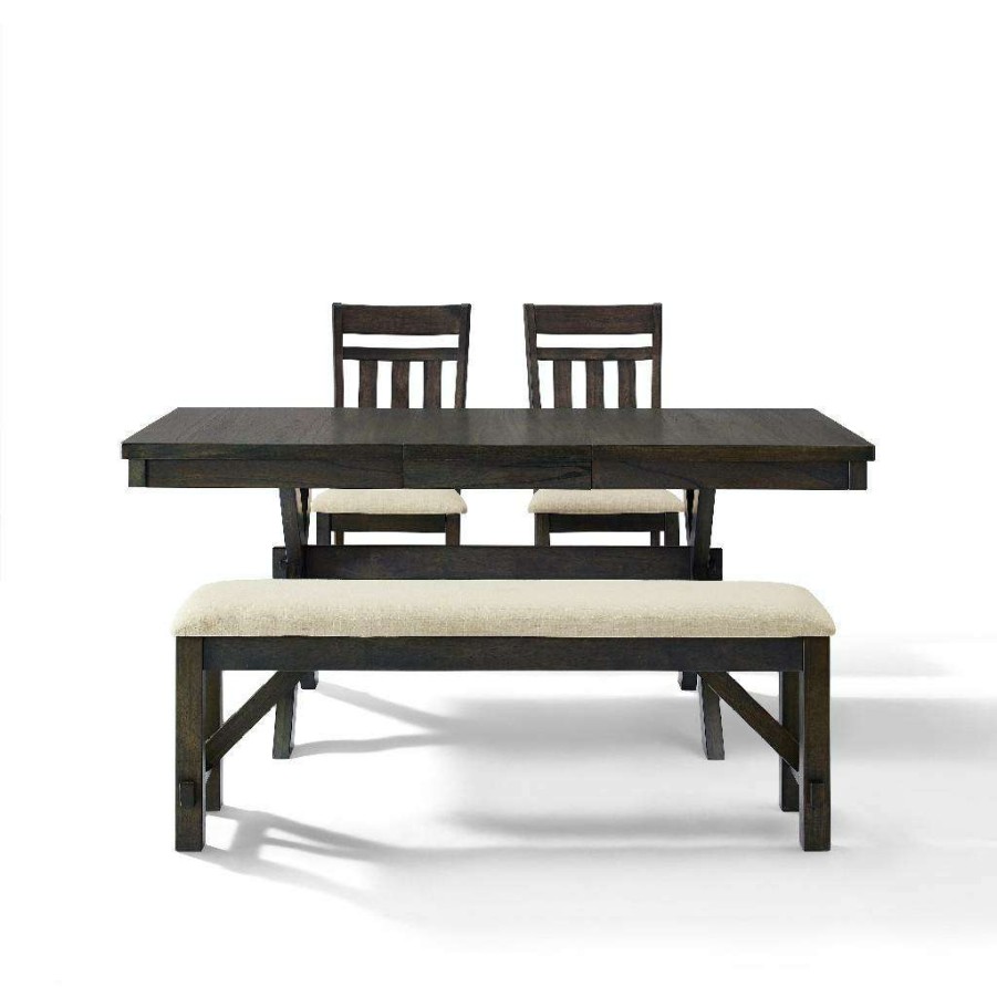 Dining * | Shop New Hayden 4Pc Dining Set Slate Table, Bench, & 2 Slat Back Chairs Crosley Kf13025Sl