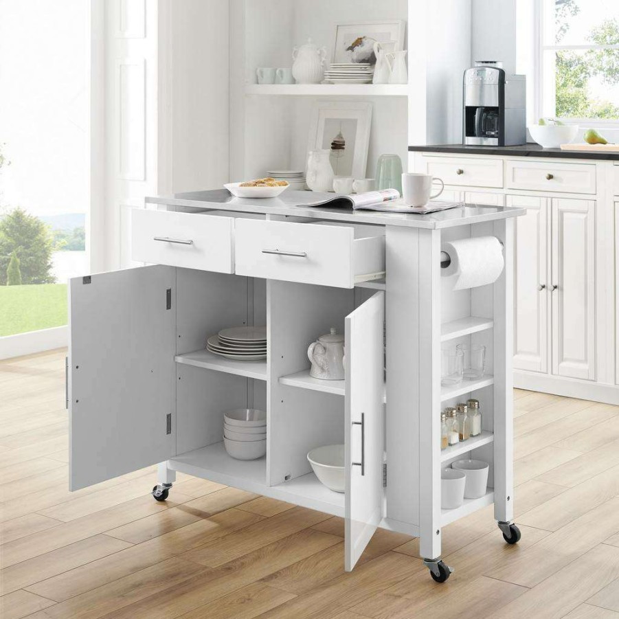 Carts & Islands * | Fire Sale Savannah Stainless Steel Top Full-Size Kitchen Island/Cart White/Stainless Steel Crosley Cf3029Ss-Wh