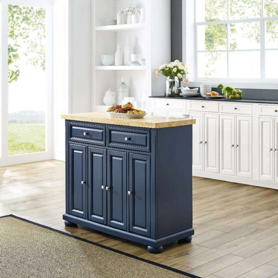 Carts & Islands * | Fire Sale Madison Kitchen Island Navy Crosley Kf30031Anv