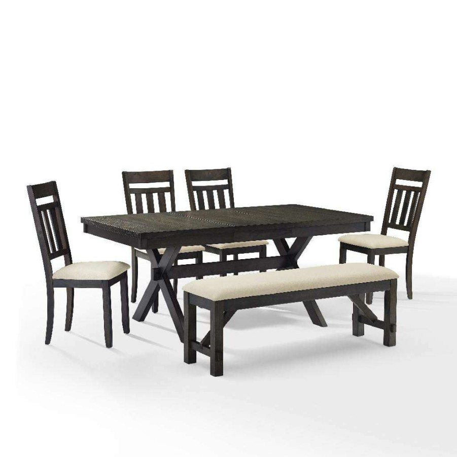 Dining * | Less Expensive Hayden 6Pc Dining Set Slate Table, Bench & 4 Slat Back Chairs Crosley Kf13028Sl