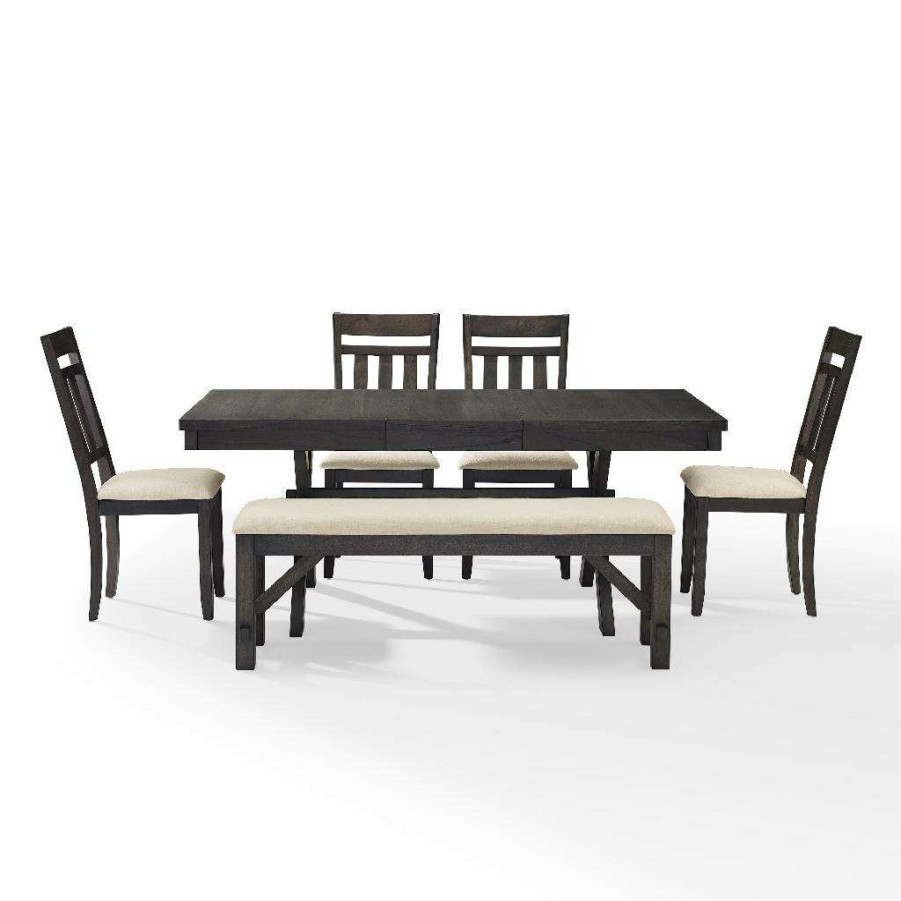 Dining * | Less Expensive Hayden 6Pc Dining Set Slate Table, Bench & 4 Slat Back Chairs Crosley Kf13028Sl