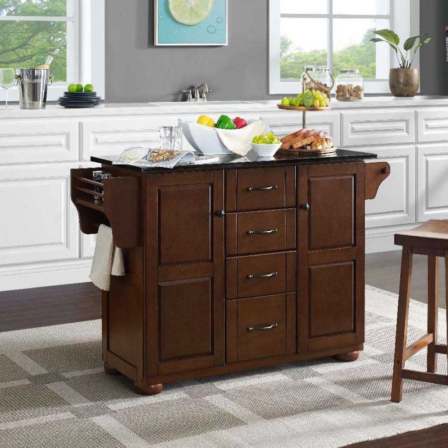 Carts & Islands * | Reliable Quality Eleanor Granite Top Kitchen Island Mahogany/Black Crosley Kf30174Ama