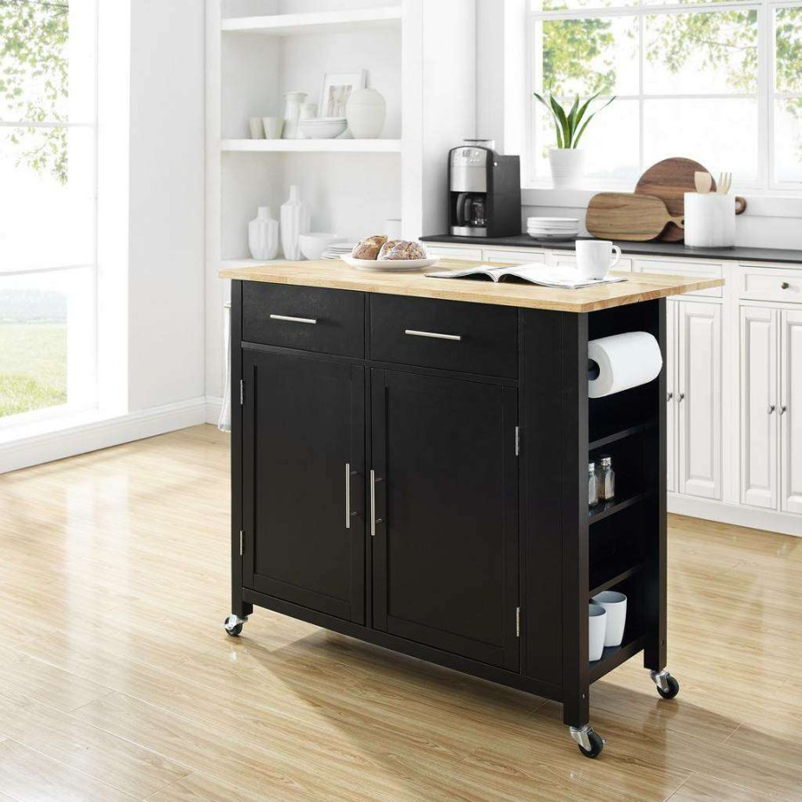 Carts & Islands * | Less Expensive Savannah Wood Top Drop Leaf Kitchen Island/Cart Black Crosley Cf3031Na-Bk