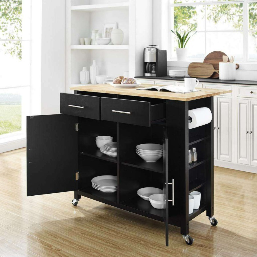 Carts & Islands * | Less Expensive Savannah Wood Top Drop Leaf Kitchen Island/Cart Black Crosley Cf3031Na-Bk