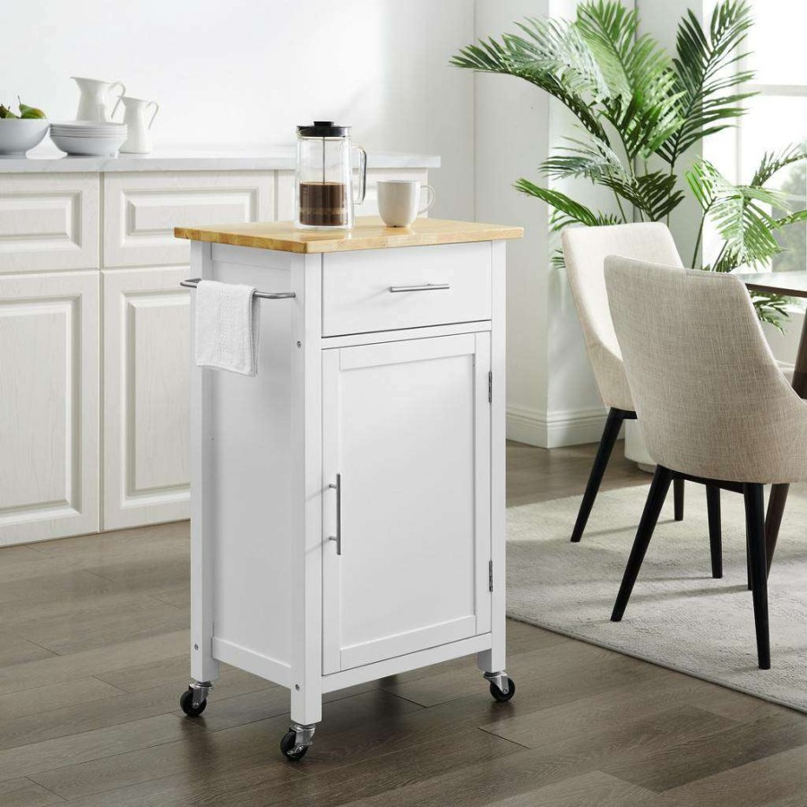 Carts & Islands * | Best Sellers Savannah Wood Top Compact Kitchen Island/Cart White/Natural Crosley Cf3028Na-Wh