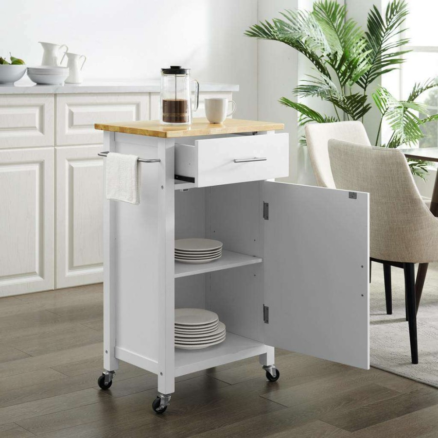 Carts & Islands * | Best Sellers Savannah Wood Top Compact Kitchen Island/Cart White/Natural Crosley Cf3028Na-Wh