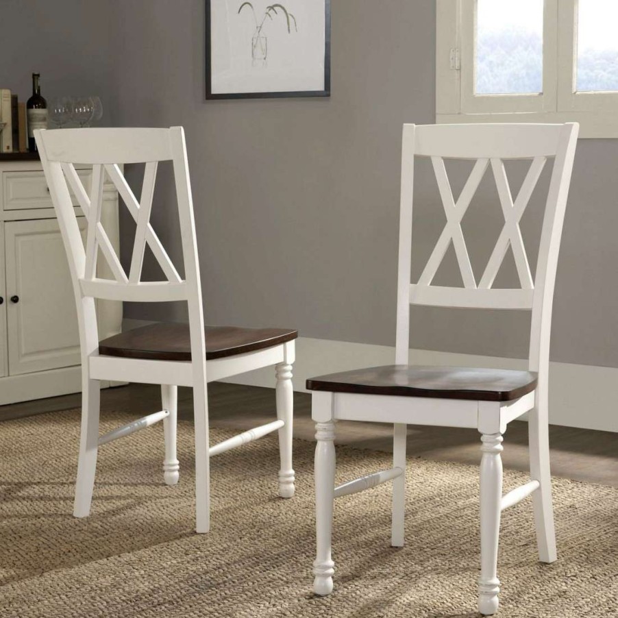 Dining * | Top Sellers Shelby 2Pc Dining Chair Set Distressed White 2 Chairs Crosley Cf501018-Wh