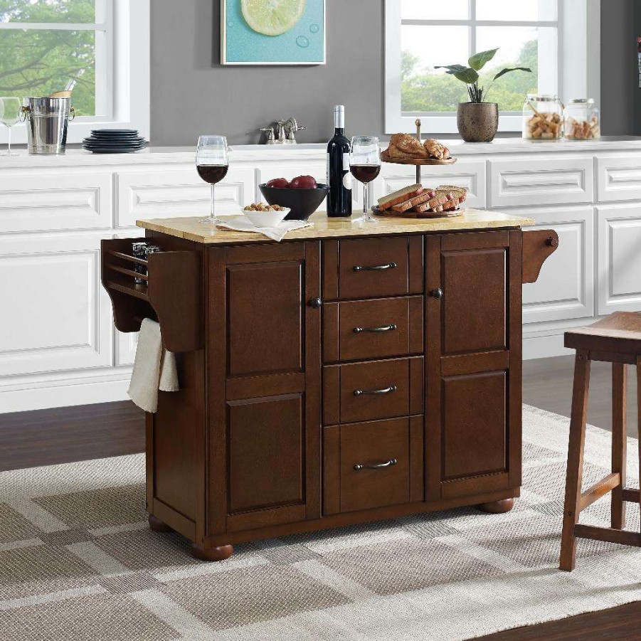 Carts & Islands * | Top Sellers Eleanor Wood Top Kitchen Island Mahogany/Natural Crosley Kf30171Ama