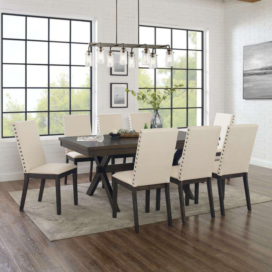 Dining * | Quick Expedition Hayden 9Pc Dining Set Slate/Cream Table & 8 Upholstered Chairs Crosley Kf13073Sl