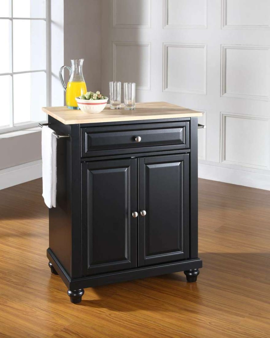 Carts & Islands * | Best Quality Cambridge Wood Top Portable Kitchen Island/Cart Black/Natural Crosley Kf30021Dbk