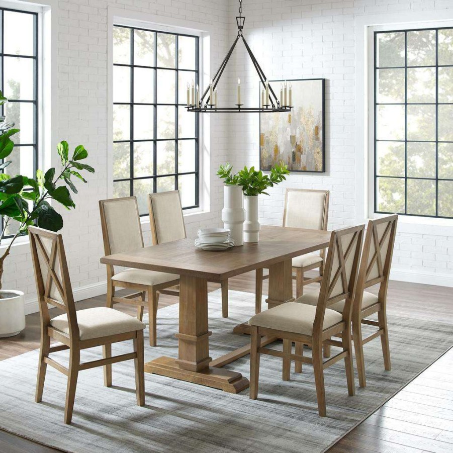 Dining * | Exclusive Design Joanna 7Pc Dining Set Rustic Brown /Creme Table & 6 Upholstered Back Chairs Crosley Kf13067Rb-Rb