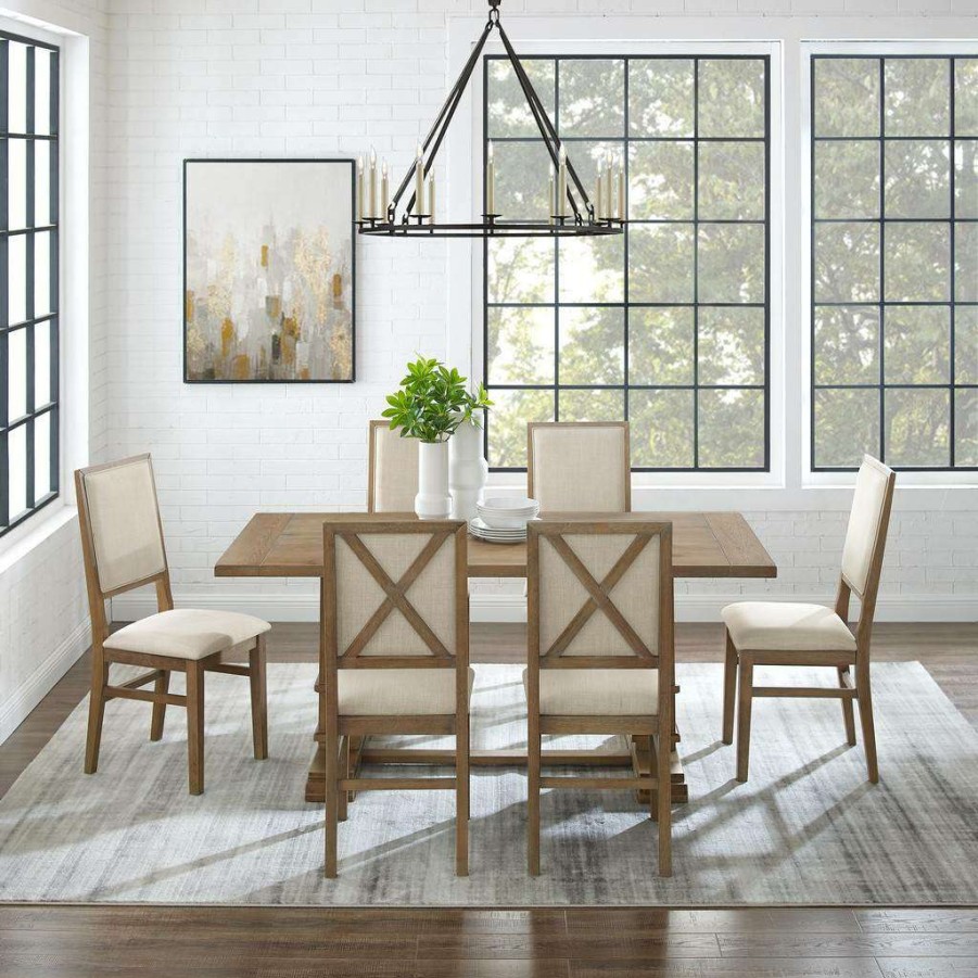 Dining * | Exclusive Design Joanna 7Pc Dining Set Rustic Brown /Creme Table & 6 Upholstered Back Chairs Crosley Kf13067Rb-Rb