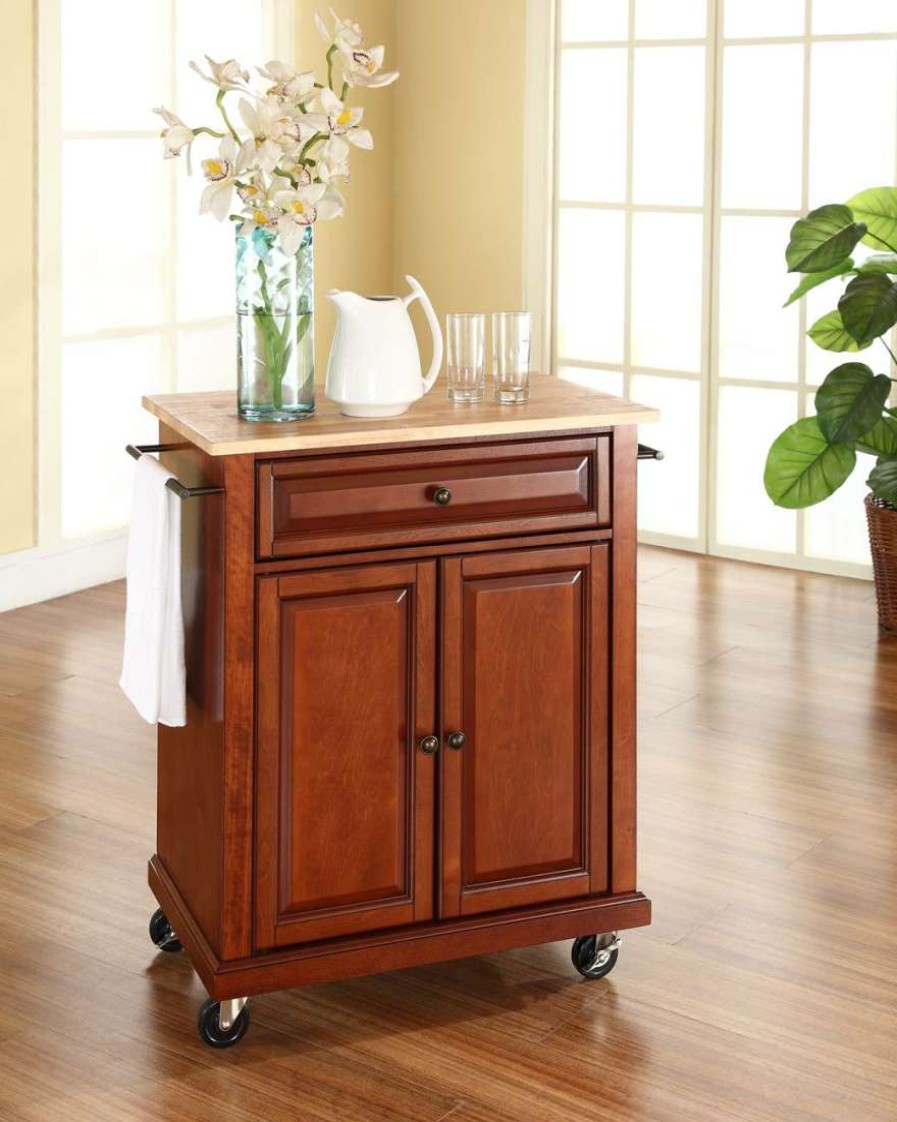 Carts & Islands * | Exclusive Design Compact Wood Top Kitchen Cart Cherry/Natural Crosley Kf30021Ech