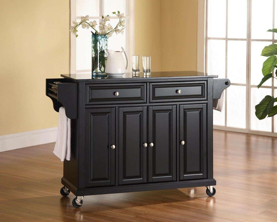 Carts & Islands * | Shop New Full Size Granite Top Kitchen Cart Black/Black Crosley Kf30004Ebk