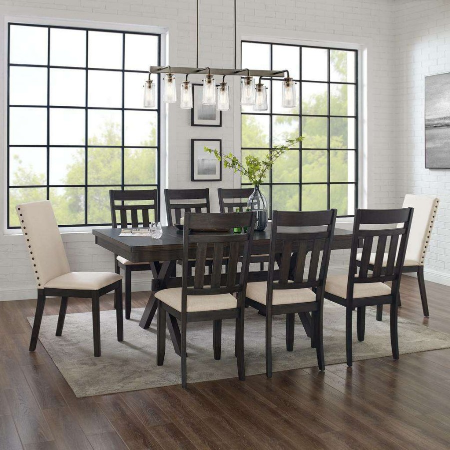 Dining * | Shop New Hayden 9Pc Dining Set Slate/Cream Table, 6 Slat Back Chairs, & 2 Upholstered Chairs Crosley Kf13072Sl