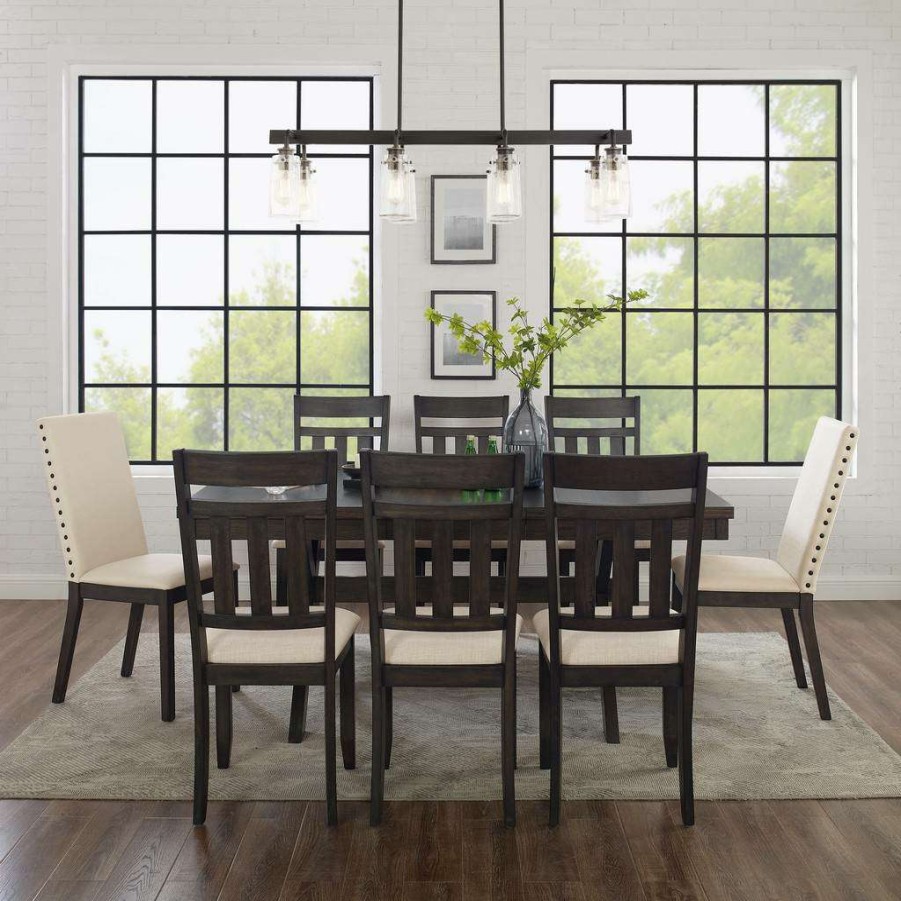 Dining * | Shop New Hayden 9Pc Dining Set Slate/Cream Table, 6 Slat Back Chairs, & 2 Upholstered Chairs Crosley Kf13072Sl