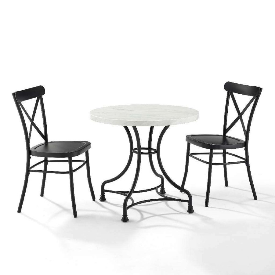 Dining * | Best Sellers Madeleine 32 3Pc Dining Set W/Camille Chairs Matte Black Table & 2 Chairs Crosley Kf13034Mb