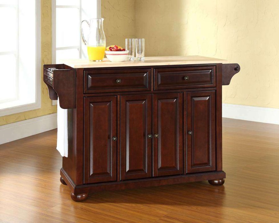 Carts & Islands * | Best Choice Alexandria Wood Top Full Size Kitchen Island/Cart Mahogany/Natural Crosley Kf30001Ama