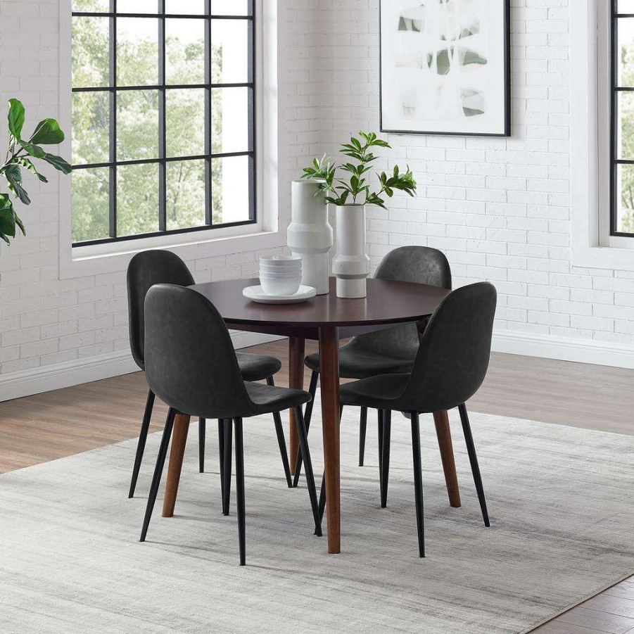 Dining * | Shop New Landon 5Pc Dining Set W/ Weston Chairs Distressed Black/Mahagony Table & 4 Chairs Crosley Kf13049Ma-Bk