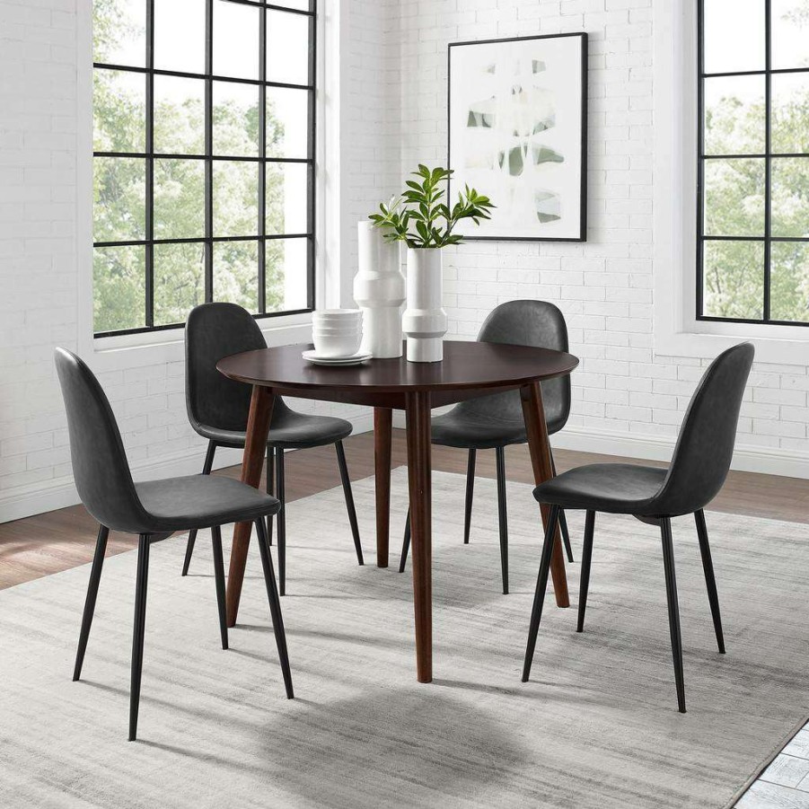 Dining * | Shop New Landon 5Pc Dining Set W/ Weston Chairs Distressed Black/Mahagony Table & 4 Chairs Crosley Kf13049Ma-Bk