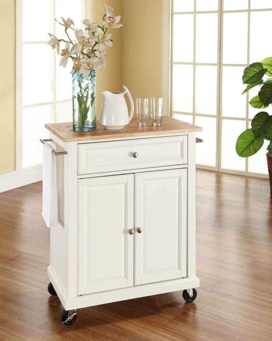 Carts & Islands * | Shop New Compact Wood Top Kitchen Cart White/Natural Crosley Kf30021Ewh