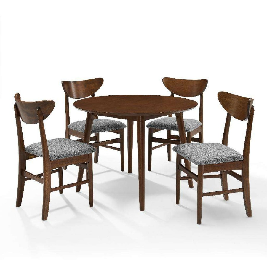 Dining * | Best Quality Landon 5Pc Round Dining Set Mahogany Table & 4 Wood Back Chairs Crosley Kf13044Ma